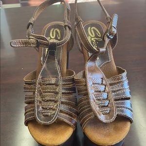 SZ 8.5 Sbicca Brown Leather Platform Wedge